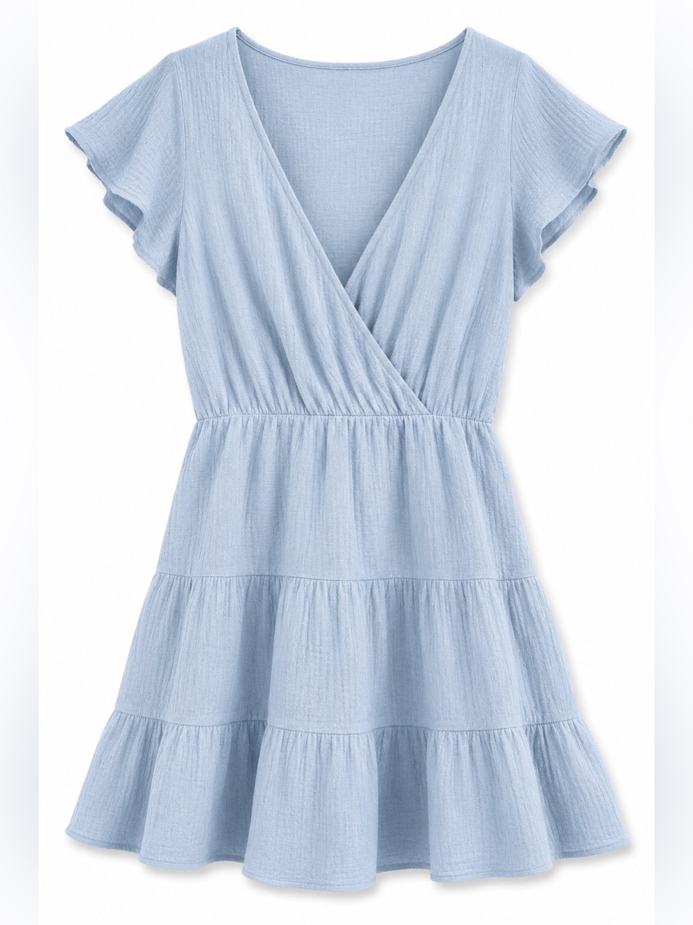 Light Blue Tiered V-Neck Mini Dress